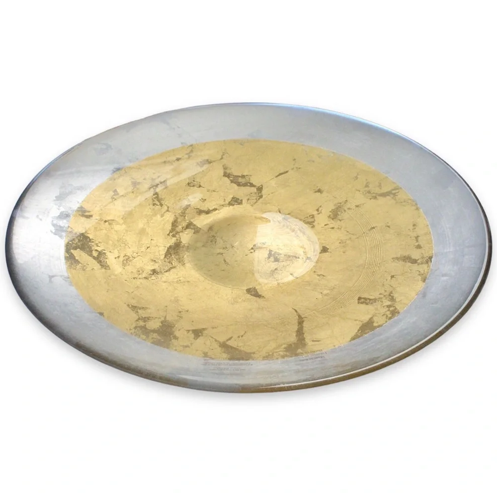 Italian Gold & Silver Leaf Glass Shallow Bowl / Platter Large Centerpiece 15.25”